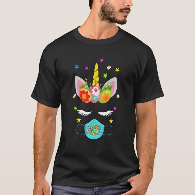 Unicorn With Face Mask Egg Hunt Easter Day 2022 T-Shirt (Front)