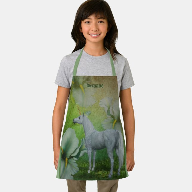 Unicorn With Fantasy Flowers Personalized Apron (Insitu)