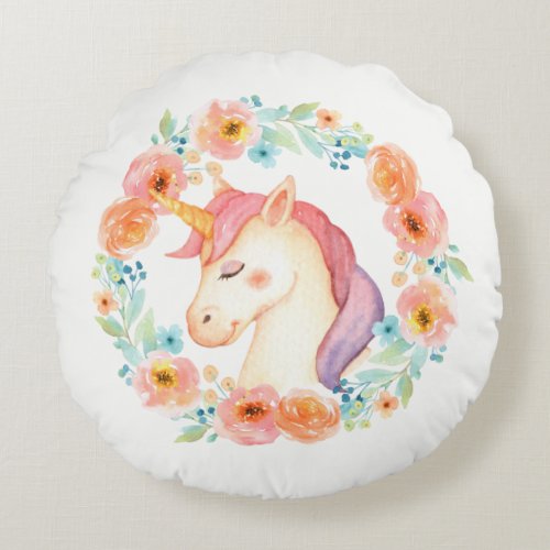 Unicorn with Floral Wreath Pillow