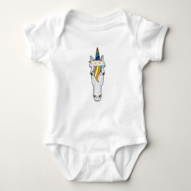 Unicorn with Flowers Baby Bodysuit (Front)