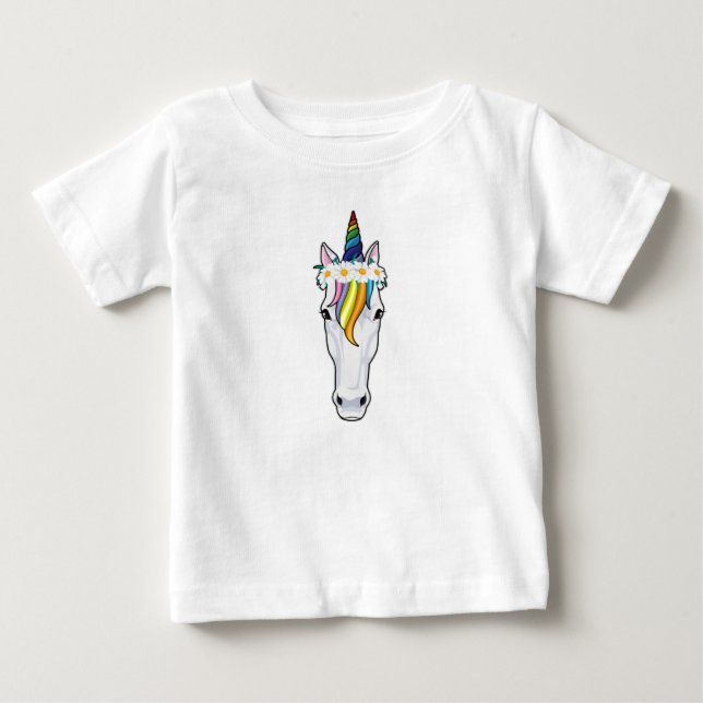 Unicorn with Flowers Baby T-Shirt (Front)