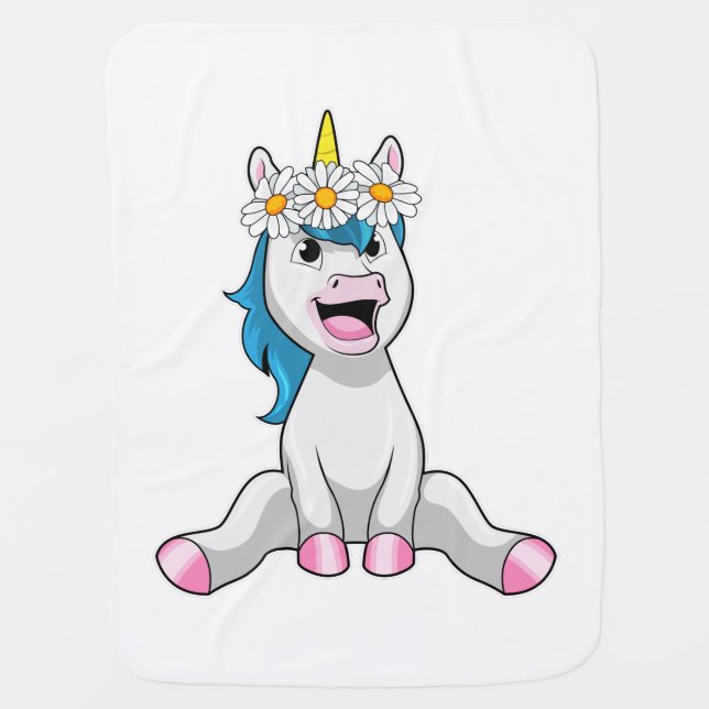 Unicorn with Flowers Daisy Baby Blanket (Front)