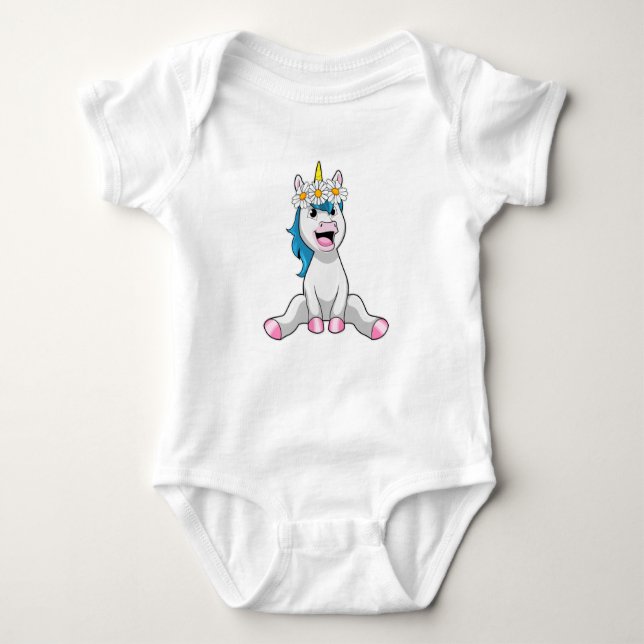 Unicorn with Flowers Daisy Baby Bodysuit (Front)