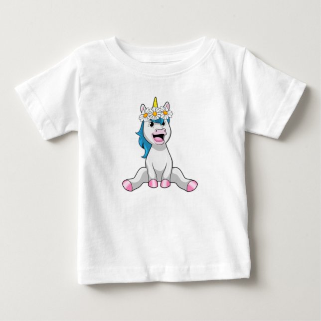 Unicorn with Flowers Daisy Baby T-Shirt (Front)