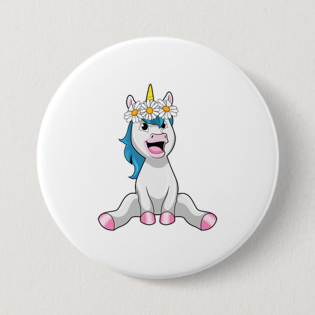 Unicorn with Flowers Daisy Button (Front)