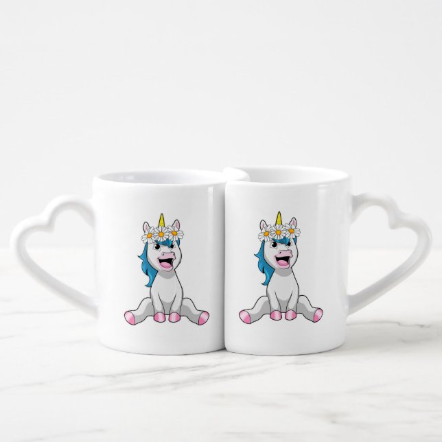 Unicorn with Flowers Daisy Coffee Mug Set (Front Nesting)