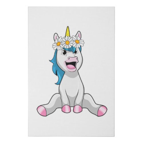 Unicorn with Flowers Daisy Faux Canvas Print