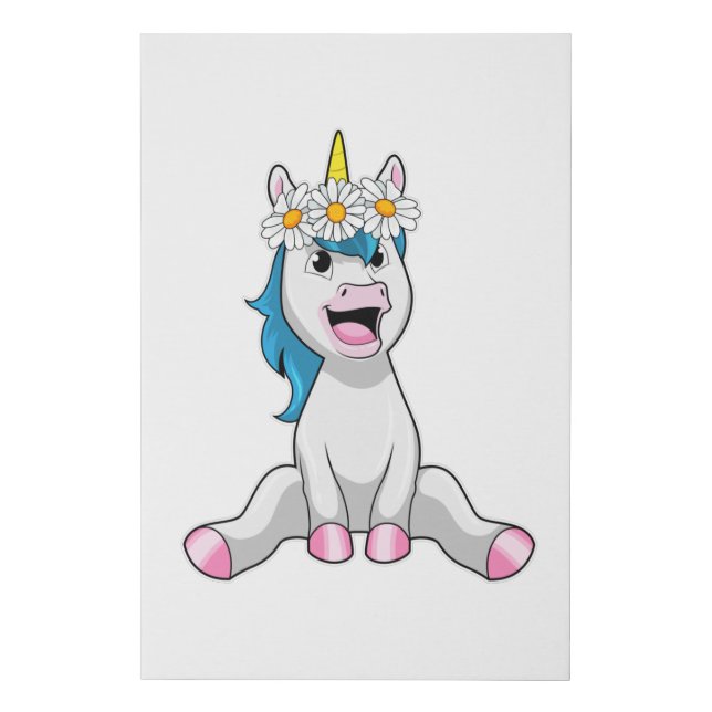 Unicorn with Flowers Daisy Faux Canvas Print (Front)