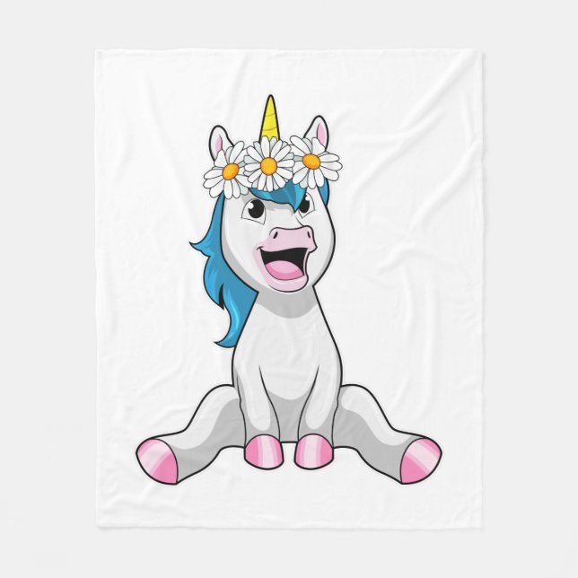 Unicorn with Flowers Daisy Fleece Blanket (Front)
