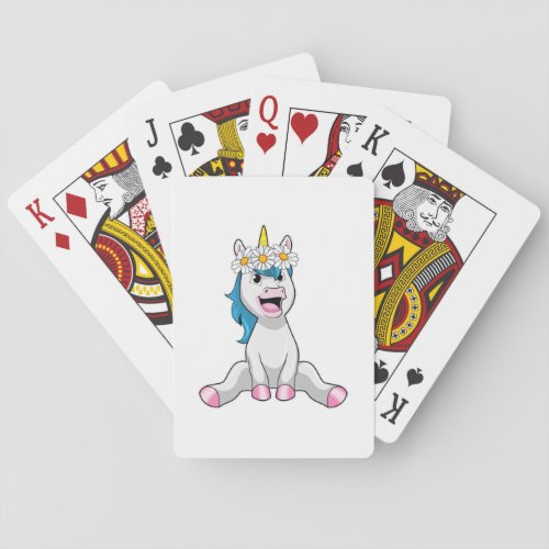 Unicorn with Flowers Daisy Poker Cards