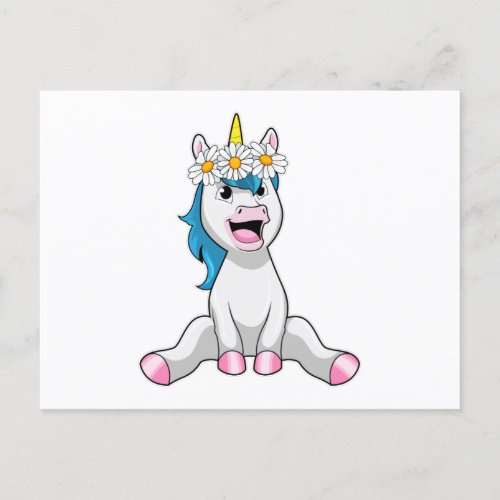 Unicorn with Flowers Daisy Postcard