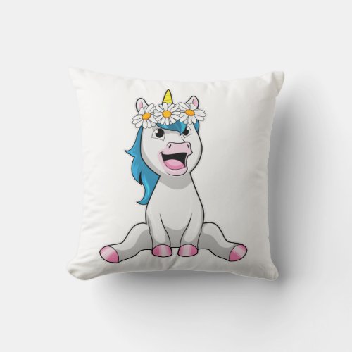 Unicorn with Flowers Daisy Throw Pillow