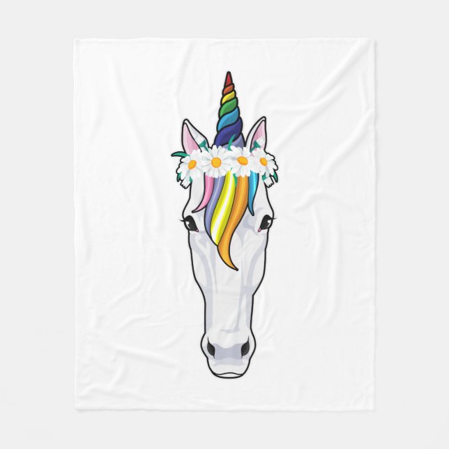 Unicorn with Flowers Fleece Blanket (Front)