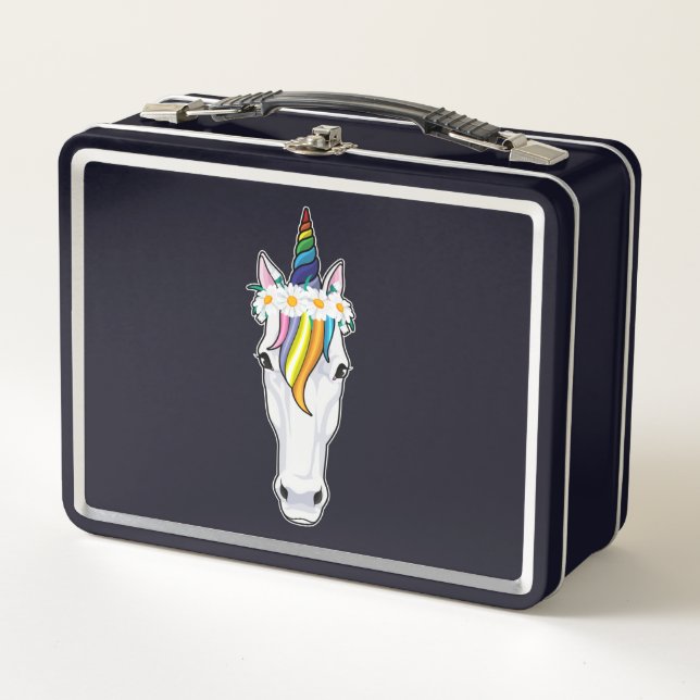 Unicorn with Flowers Metal Lunch Box (Front)