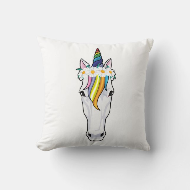 Unicorn with Flowers Throw Pillow (Front)