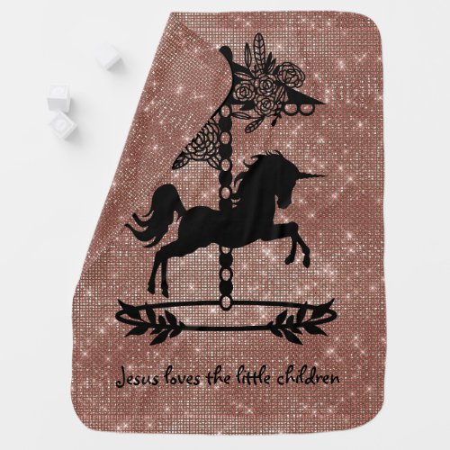 Unicorn with Jesus Loves the Little Children Quote Baby Blanket