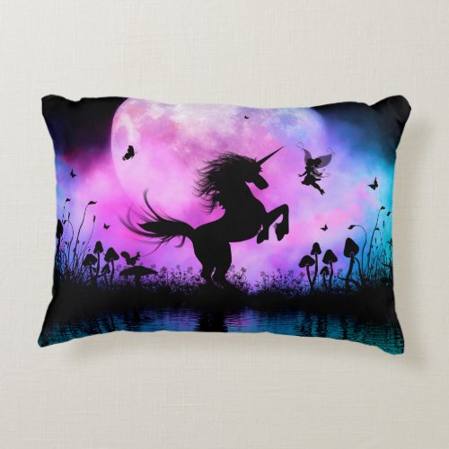 Unicorn with little fairy accent pillow