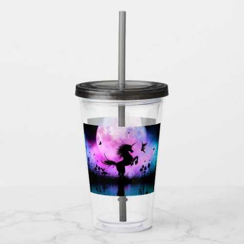 Unicorn with little fairy acrylic tumbler