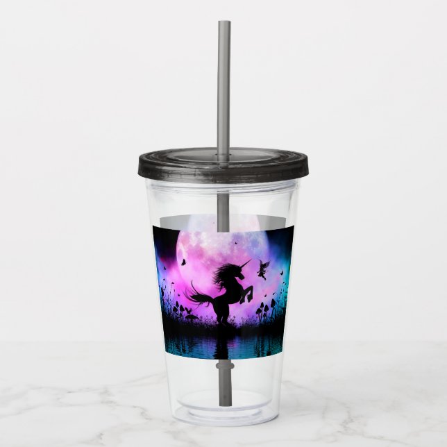 Unicorn with little fairy acrylic tumbler (Front)