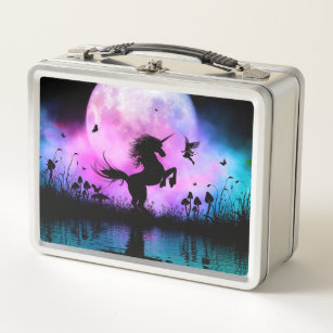 Unicorn with little fairy metal lunch box