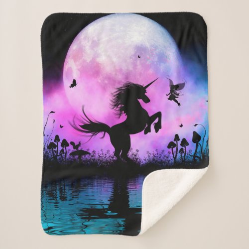 Unicorn with little fairy sherpa blanket