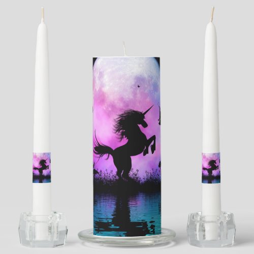 Unicorn with little fairy unity candle set