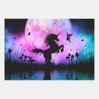 Unicorn With Little Fairy Wrapping Paper Sheets by stylishdesign1 at Zazzle