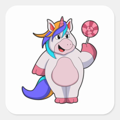 Unicorn with Lollipop Square Sticker