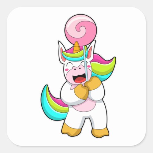 Unicorn with Lollipop Square Sticker