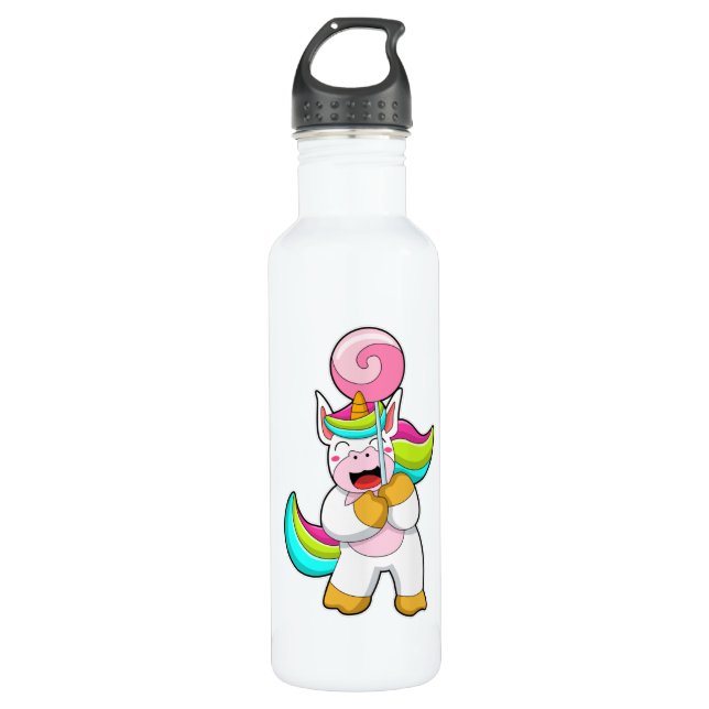 Unicorn with Lollipop Stainless Steel Water Bottle (Front)