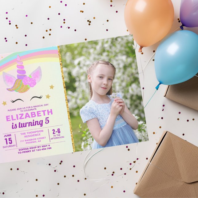 Unicorn with Magic Rainbow Birthday Girl Invitation (Creator Uploaded)