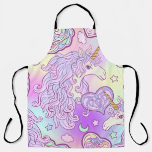Unicorn with multicolored mane, butterfly rainbow, apron