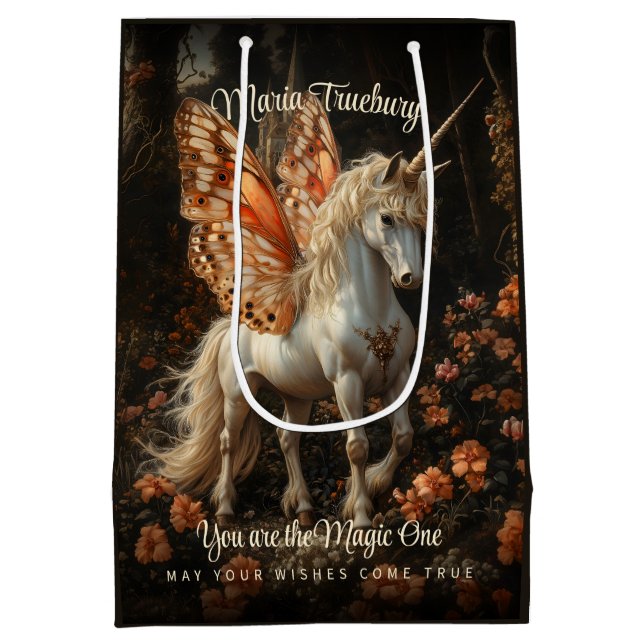 Unicorn with Orange Butterfly Wings Encouragement Medium Gift Bag (Back)