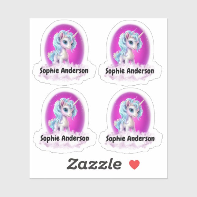 Unicorn with personal name custom-cut vinyl sticker (Sheet)