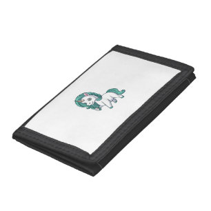 Unicorn With Petrol Mane Cute Funny Unicorn Design Trifold Wallet
