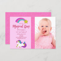 Unicorn with photo birthday party invitation