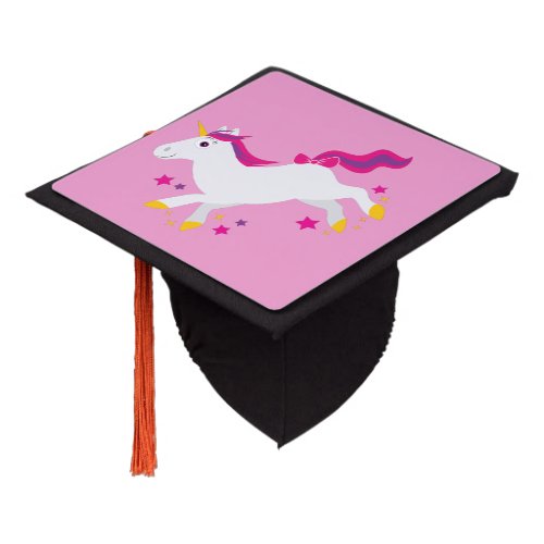 Unicorn with Pink Mane and Stars Graduation Cap Topper