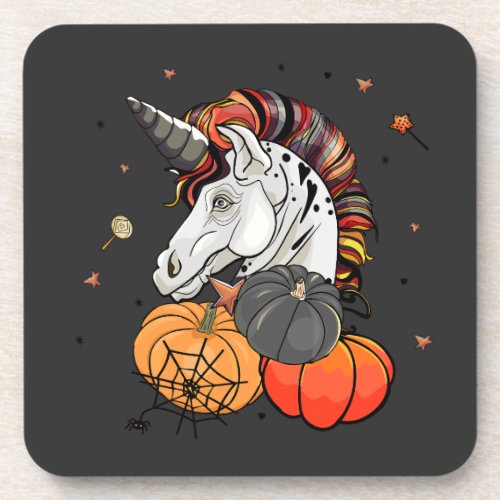 Unicorn with pumpkins Fashionable print Beverage Coaster