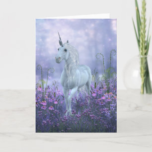 Unicorn with Purple Flowers Letterpress Thank You Card