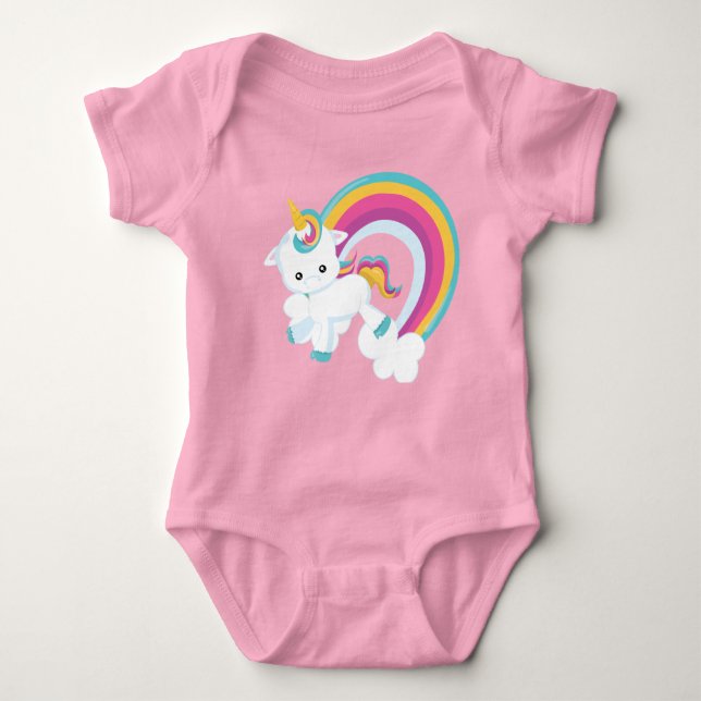 Unicorn with Rainbow  Baby Bodysuit (Front)