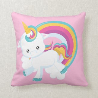 Unicorn with Rainbow  Baby  Throw Pillow