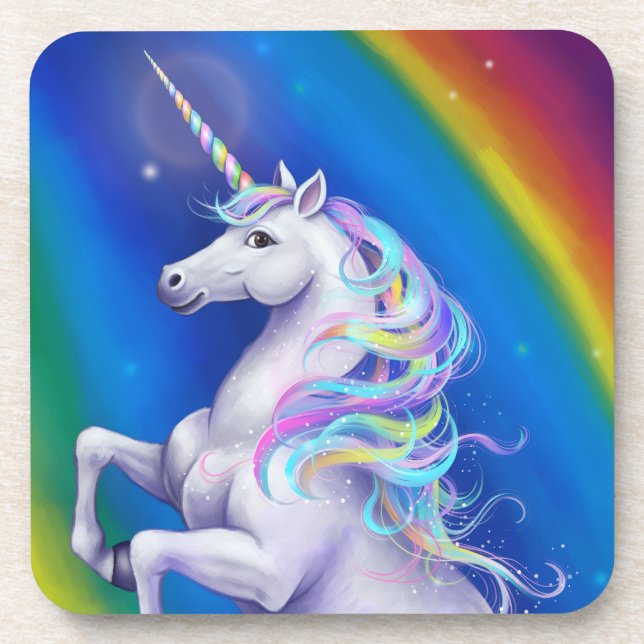 Unicorn with Rainbow Beverage Coaster (Front)