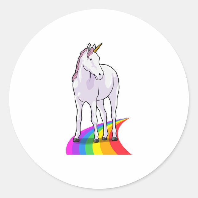 Unicorn with Rainbow Classic Round Sticker (Front)