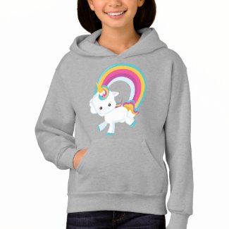 Unicorn with Rainbow Girl Hoodie