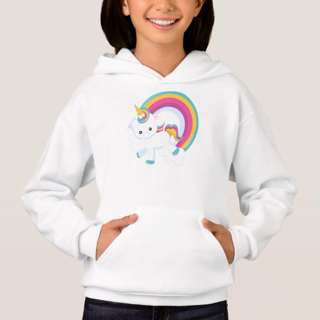 Unicorn with Rainbow Girl  Hoodie (Front)