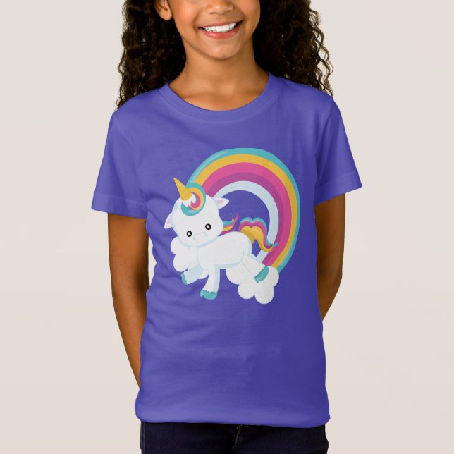 Unicorn with Rainbow Girl  T-Shirt (Front)