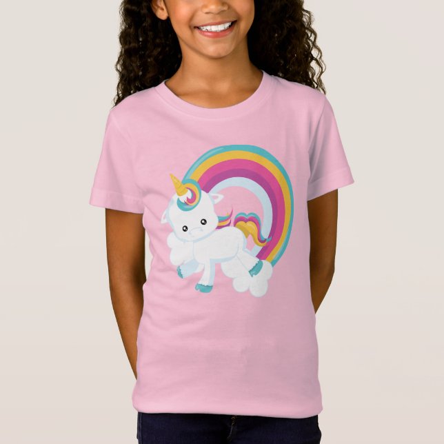 Unicorn with Rainbow Girl  T-Shirt (Front)