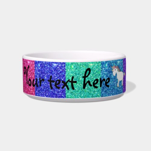 Unicorn with rainbow glitter stripes bowl