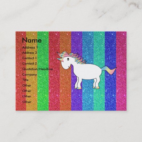 Unicorn with rainbow glitter stripes business cards