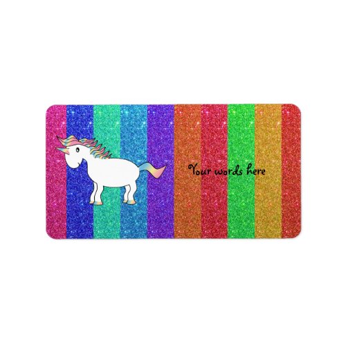 Unicorn with rainbow glitter stripes label